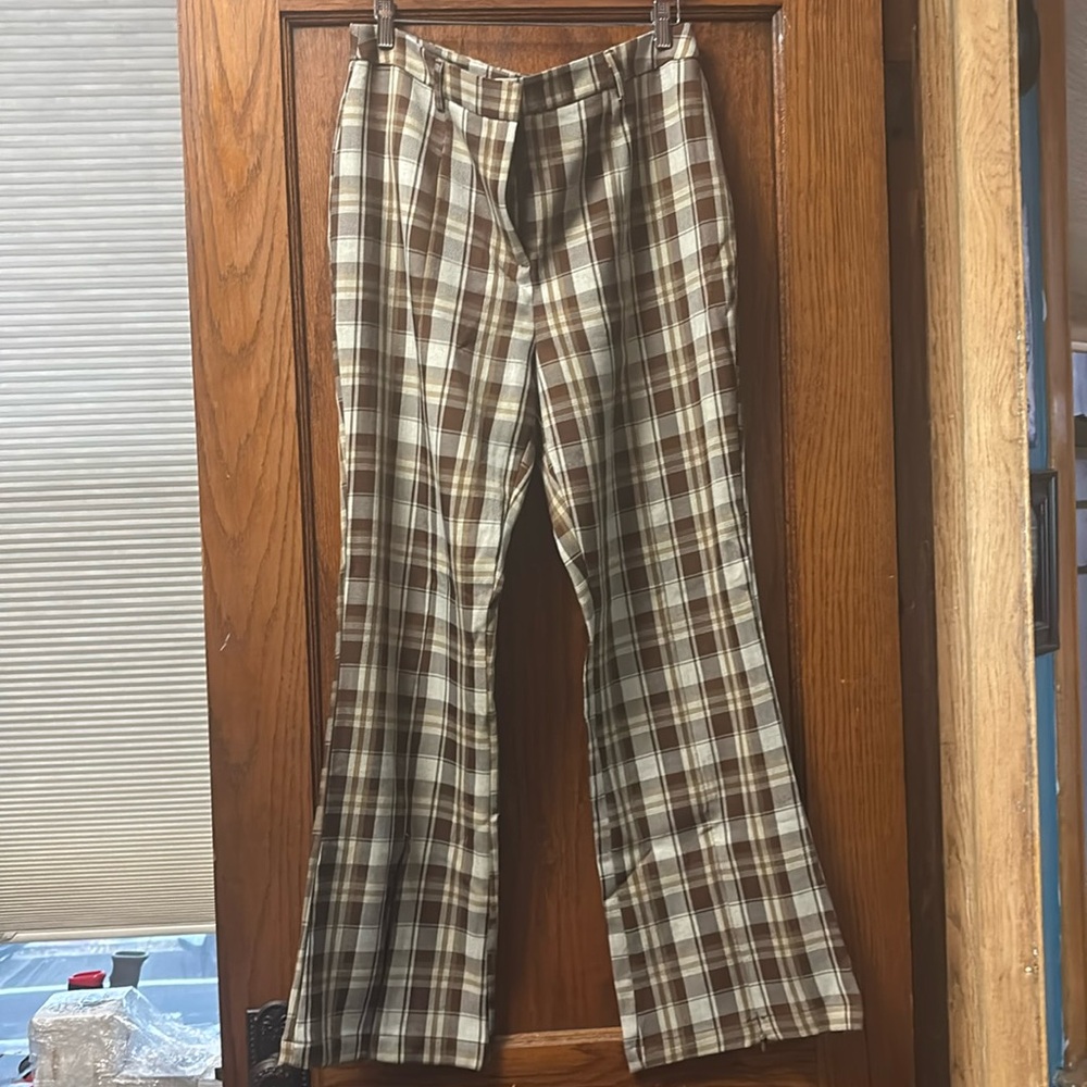 Women’s Glamorous Brown Plaid Flare Pants US Size 10 Leisure Pants